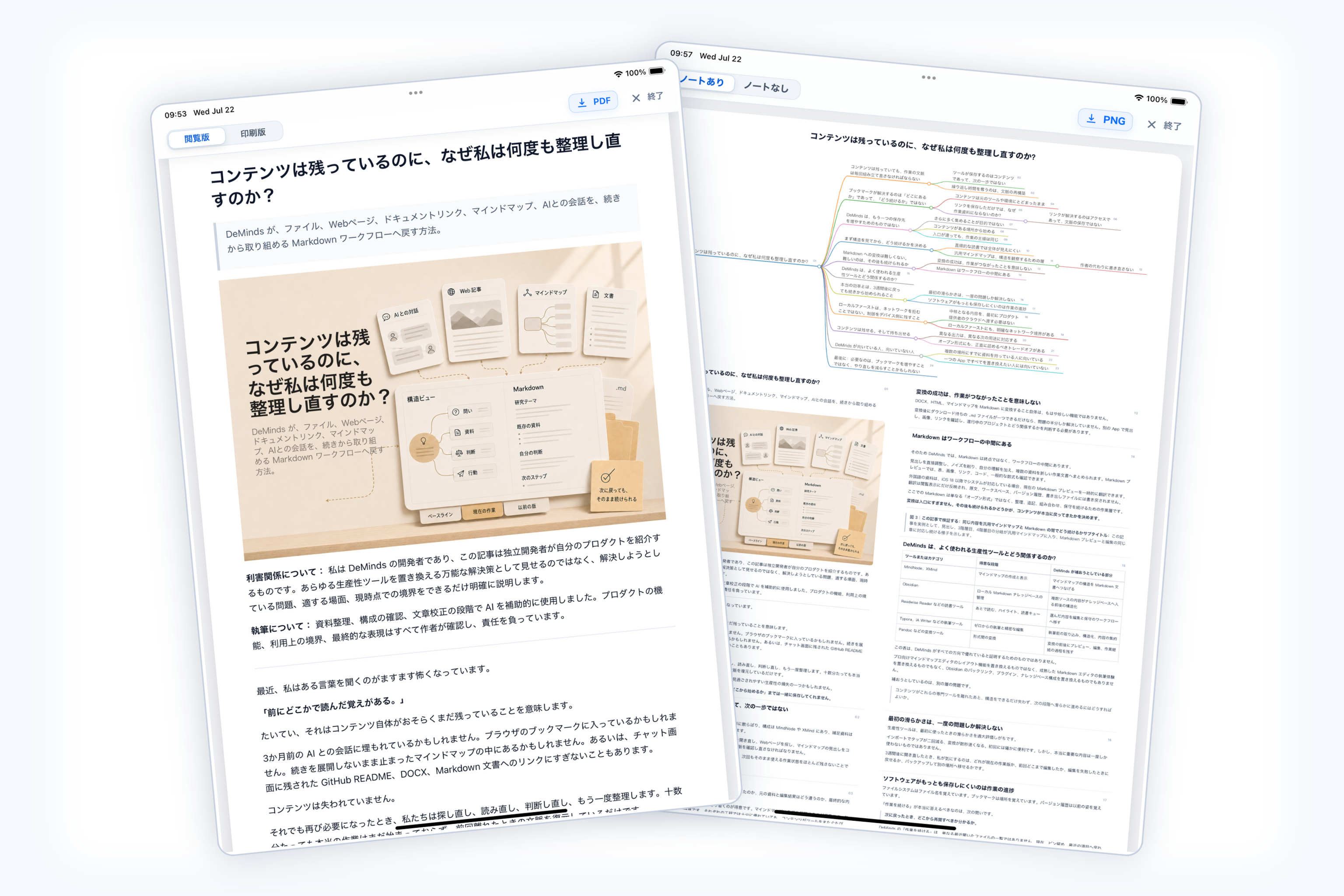 保存前にフルマップ PNG 書き出しオプションをプレビューする DeMinds の画面。